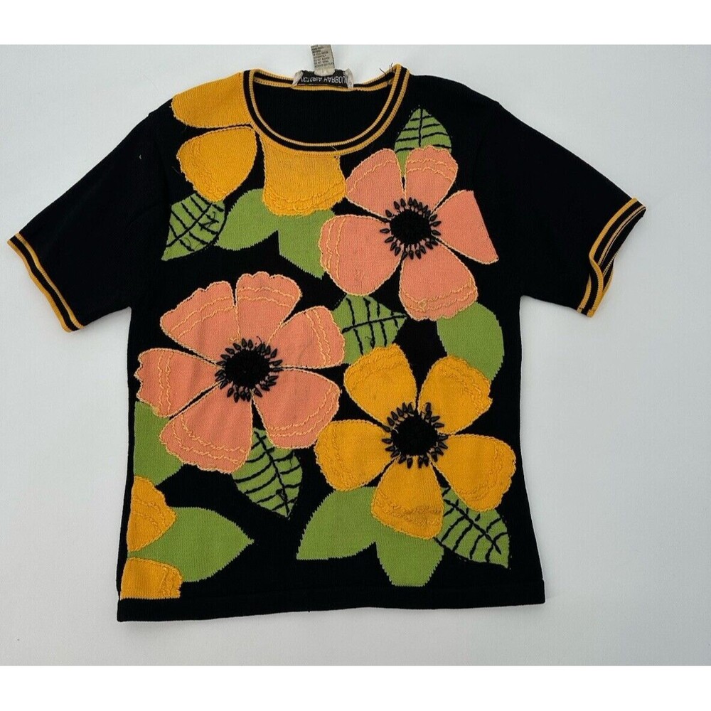 Victoria Harbour Vintage‎ Sweater Women’s L  Black Knit Sequin Applique Dressy